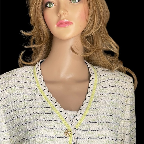 St John collection blue green ivory jacket/sleeveless top/pants
suit size 10/M - Picture 9 of 16